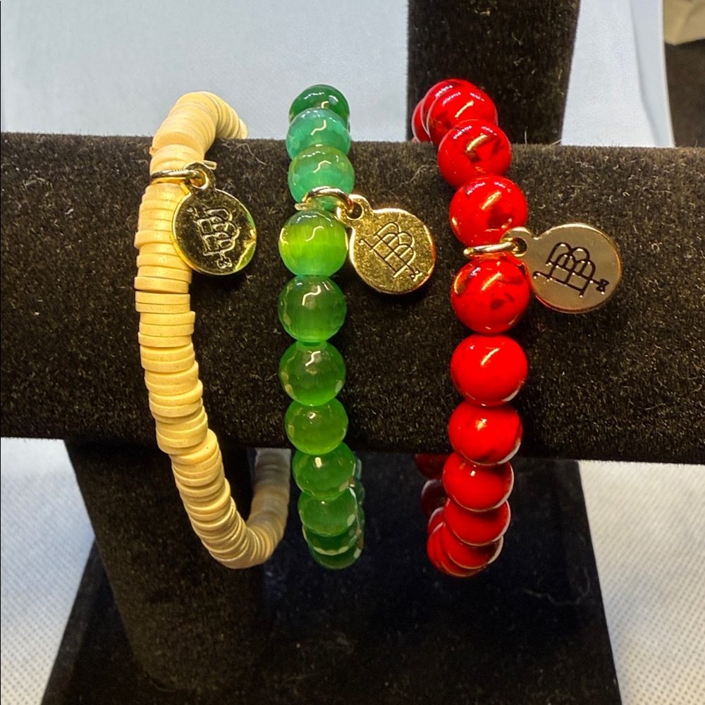 Bourbon and Bowties Bracelet, Green, Red, Cream, Trio and Adjustable